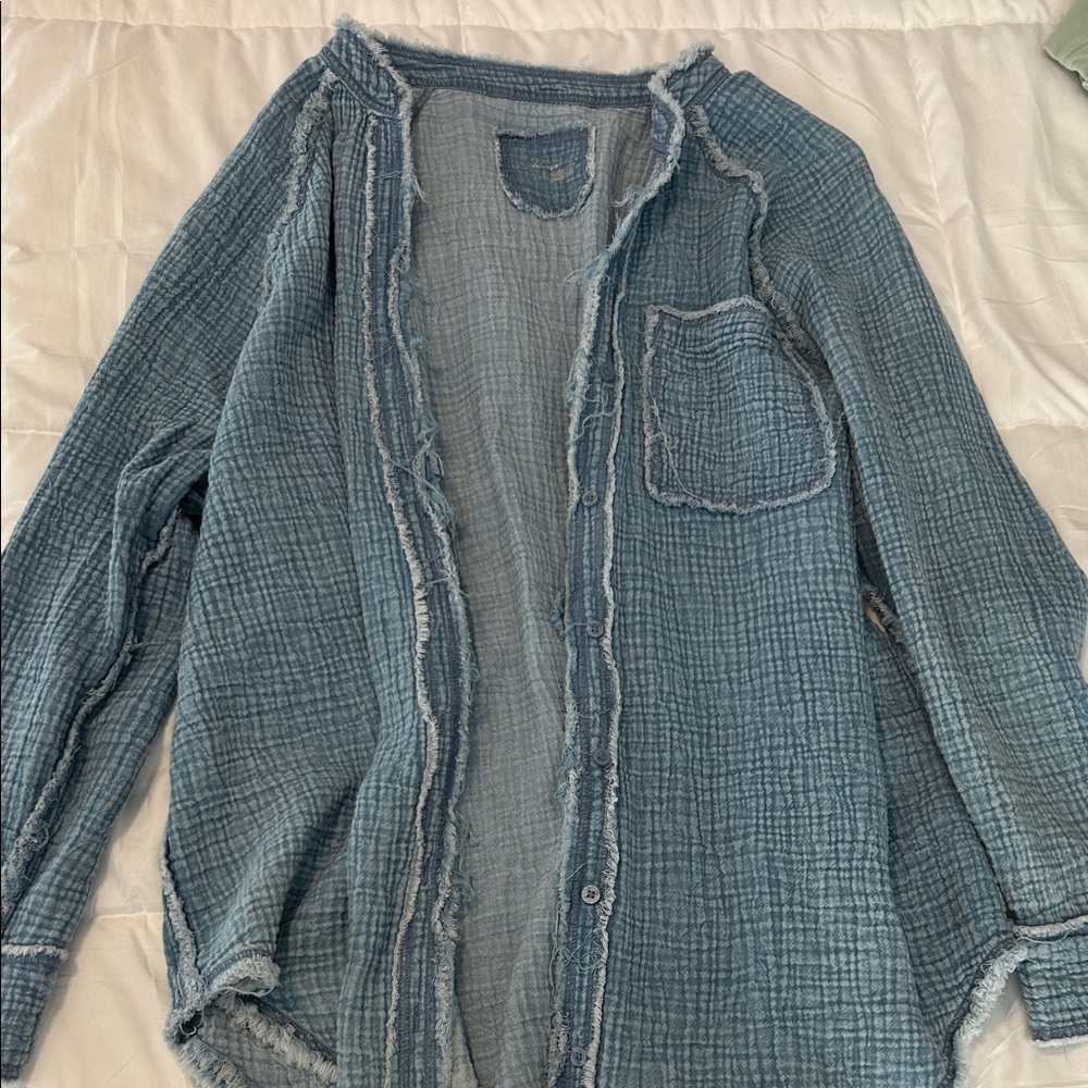 Aerie Blue Textured Patch Top